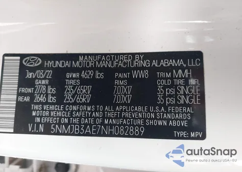 2022 Hyundai Tucson Sel z USA, uszkodzony, nr VIN 5NMJB3AE7NH082889